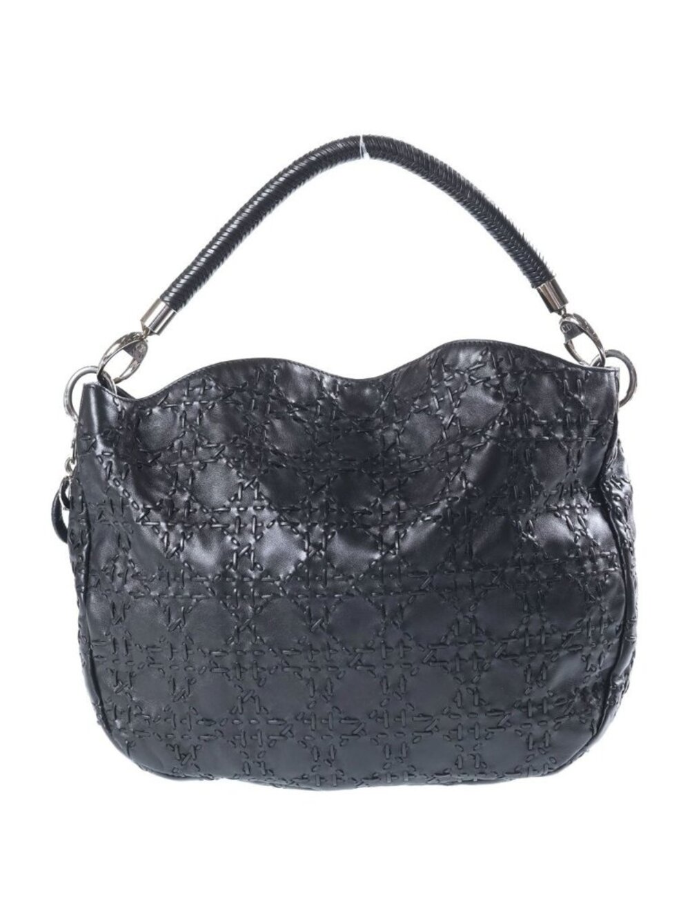 Dior Cannage Hobo One Handle Tote Black Leather Silver